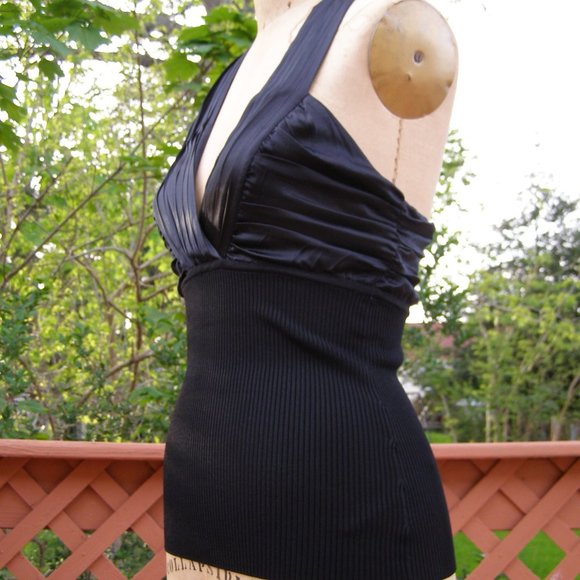 New size M 6-8 BEBE silk & rayon black halter top - Picture 11 of 11